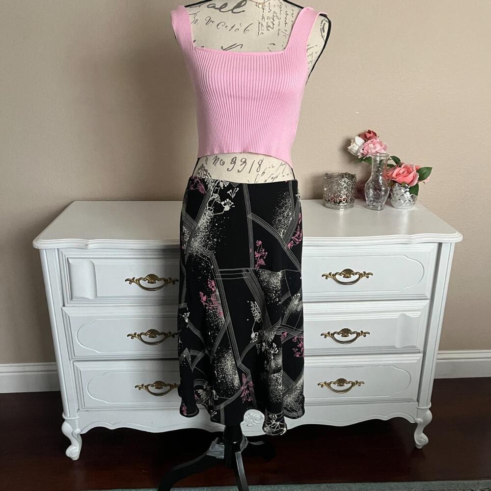 Y2k abstract print midi skirt